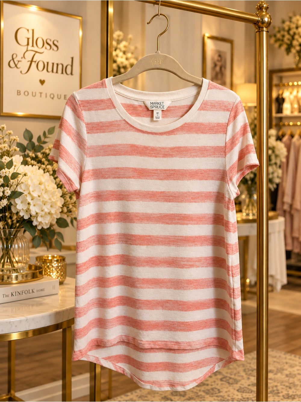 Market & Spruce Coral Pink White Striped Knit Tunic Tee Top S Stitch Fix